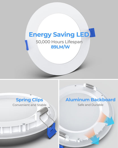 PAZZO 12 Pack 4 Inch LED Recessed Ceiling Light, 5CCT 800LM High Brightness, Dimmable Canless Wafer Downlight, ETL and Energy Star Certified, 9W, Junction Box Included