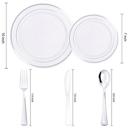 DaYammi 500pcs Silver Plastic Dinnerware Set