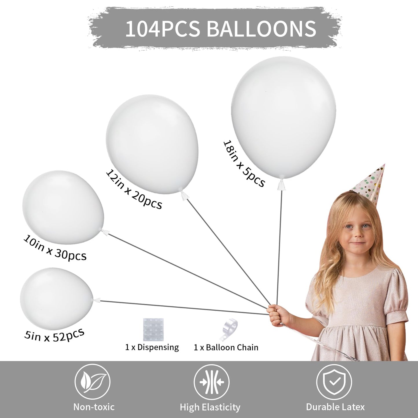 104PCS White Balloon Garland Arch Kit