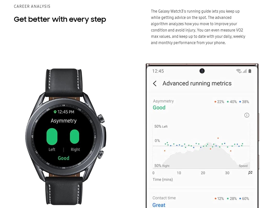 Samsung Galaxy Watch3 2020 Smartwatch (Bluetooth + Wi-Fi + GPS) International Model (Black, 45mm) (Renewed)