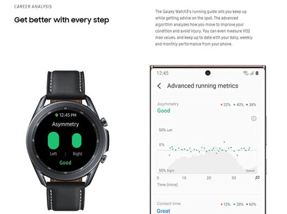 Samsung Galaxy Watch3 2020 Smartwatch (Bluetooth + Wi-Fi + GPS) International Model (Black, 45mm) (Renewed)