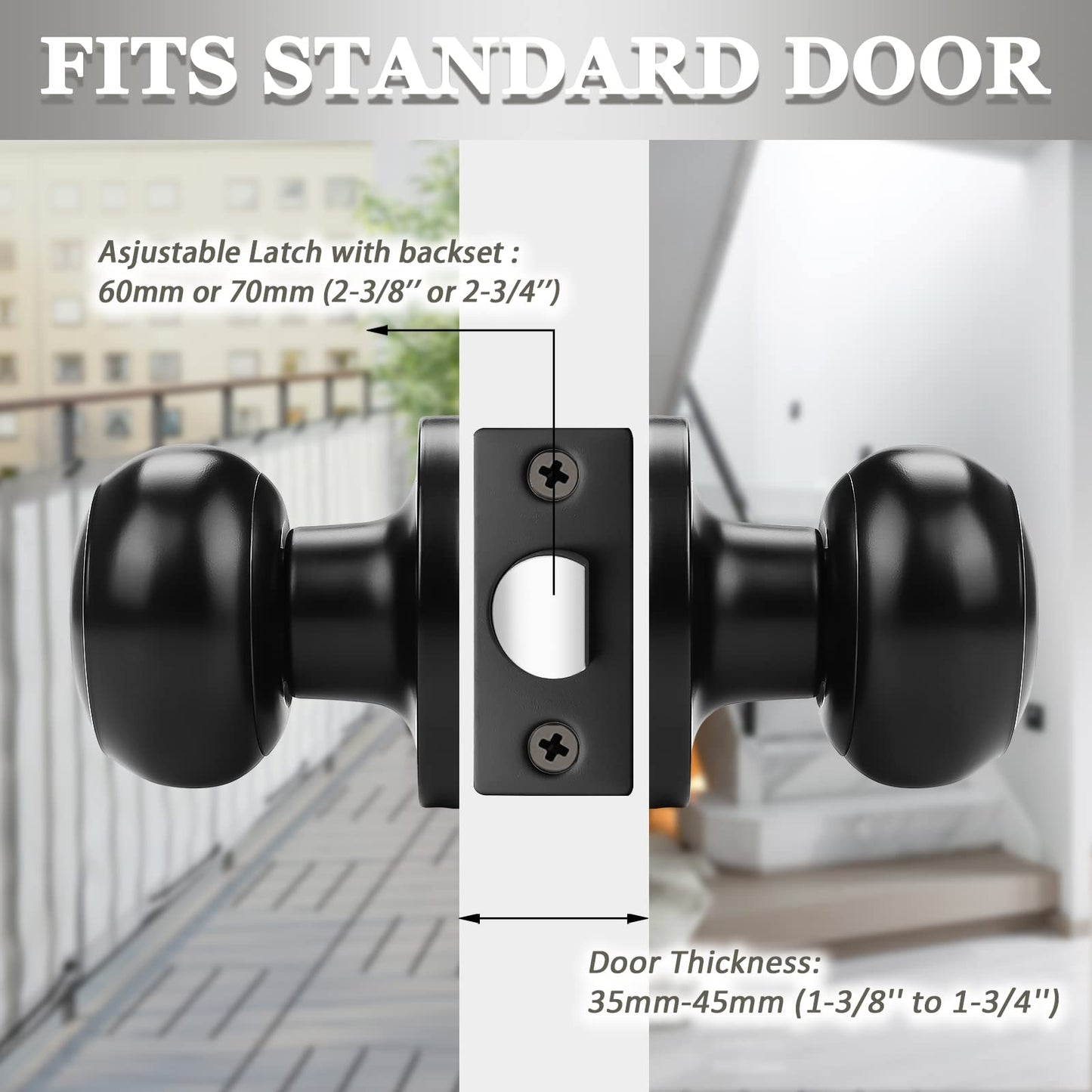 Probrico Round Passage Door Knobs - Black Finish