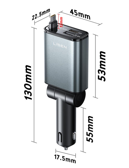 57W Retractable Car Charger by LISEN