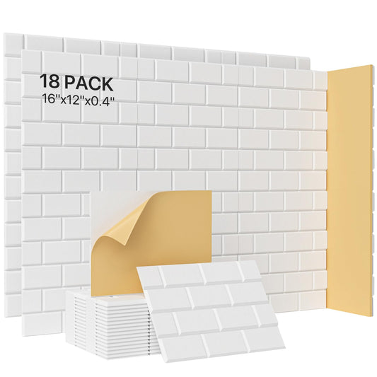 Soundproof Acoustic Foam Panels, 18 Pack, White