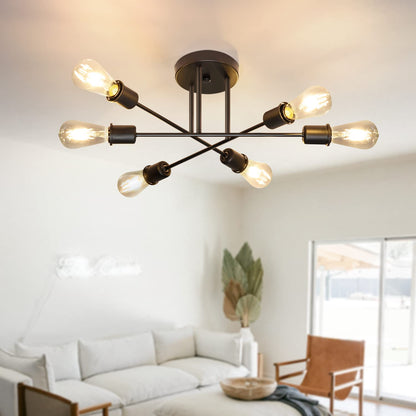 Hurrah Sputnik Light Fixture Black - 6 Lights Flush Mount Ceiling Light Fixture Industrial Chandeliers Modern for Kitchen Dining Room Living Room Bedroom Laundry E26