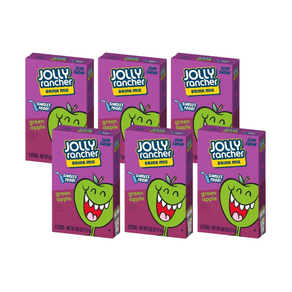 Jolly Rancher Singles-To-Go Sugar Free Green Apple Drink Mix, 6-ct (Pack of 6)