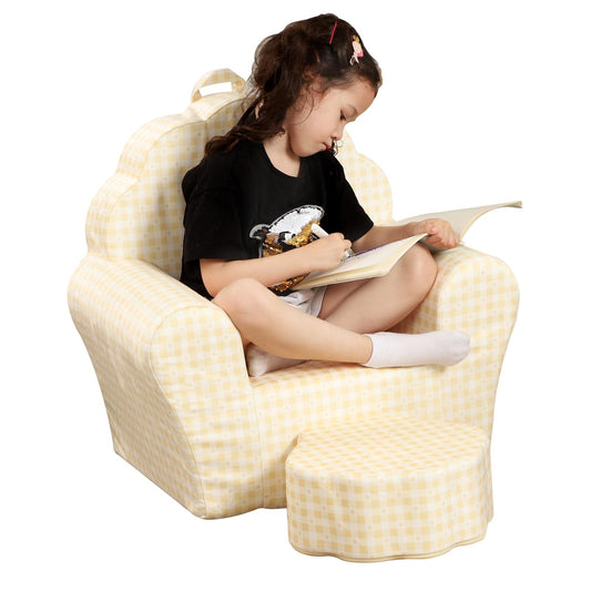 MOMCAYWEX Kids Sofa with Ottoman, Shell-Like Sofa for Boys and Girls, Yellow
