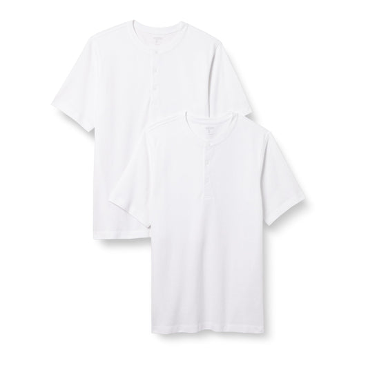 Amazon Essentials Men's Regular-Fit Short-Sleeve Pique Henley (Available in Big & Tall), Pack of 2, White, Small
