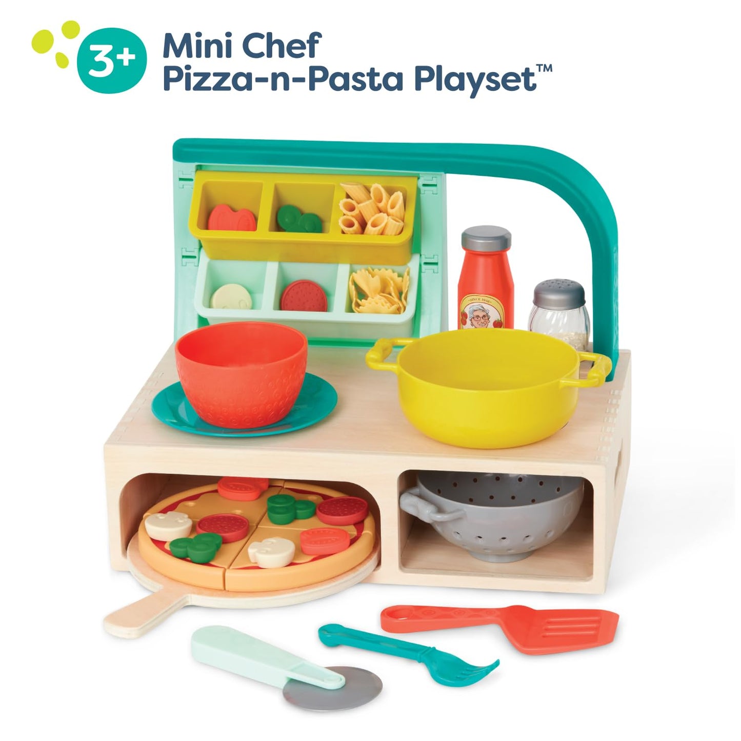 B. toys- Mini Chef - Pizza-n-Pasta Playset- Pretend Play Pizza & Pasta Play Set – Play Food & Role-Play Accessories- Food Toys for Kids – 3 Years +