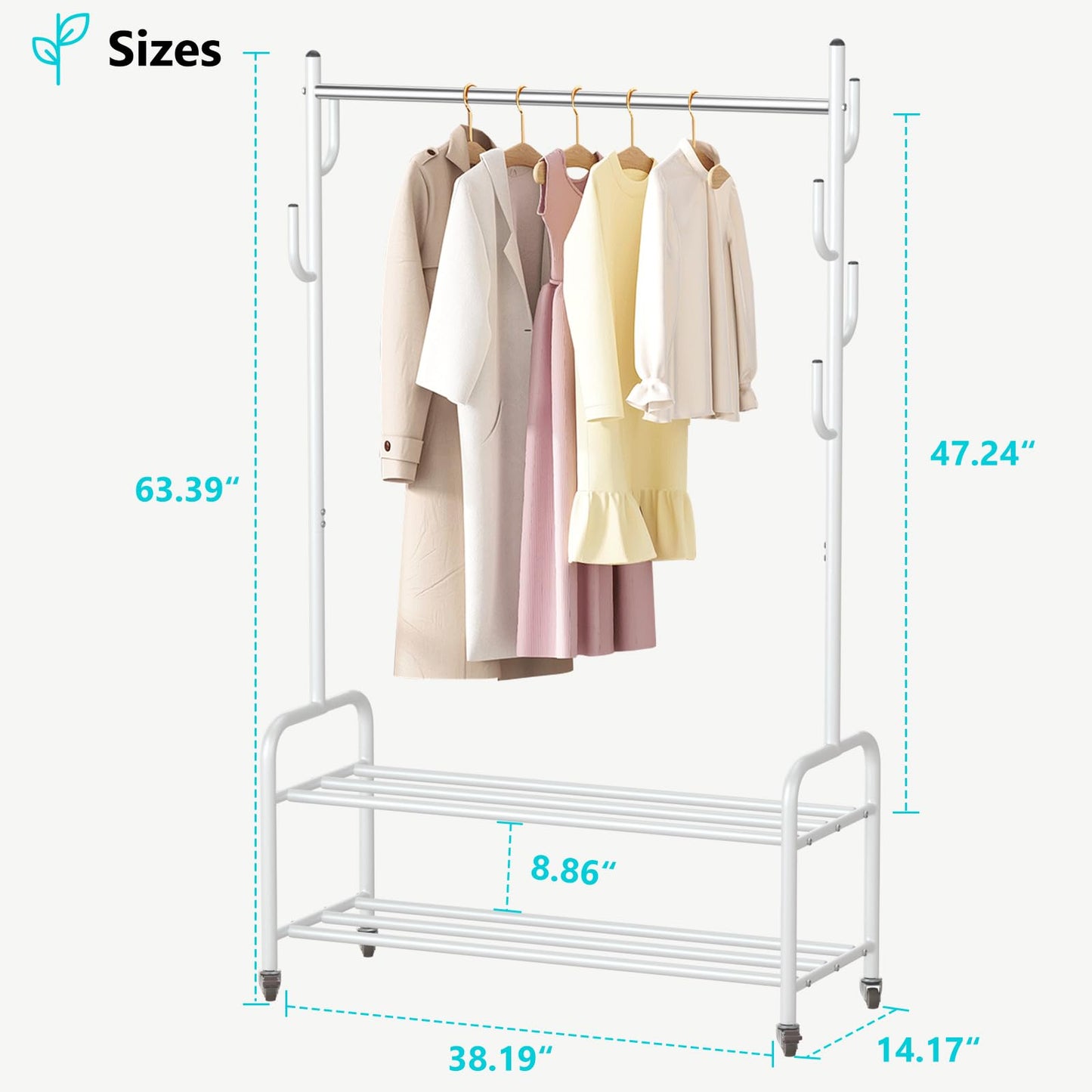 VICERII Heavy Duty Rolling Clothes Rack with Shelves