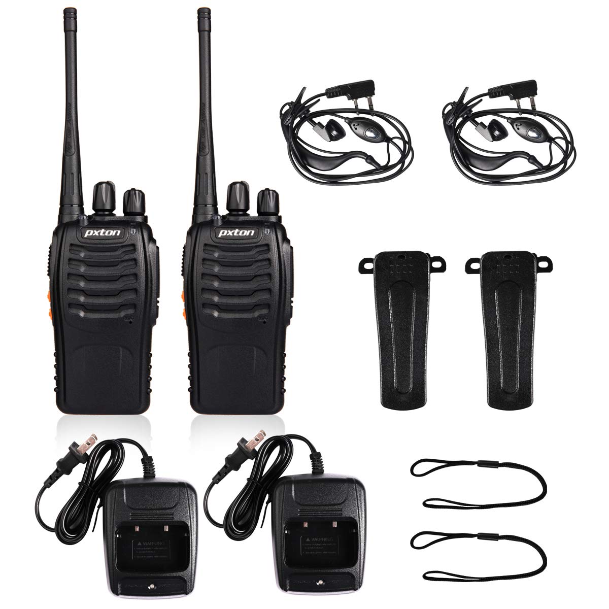 2 Pack pxton Rechargeable Walkie Talkies with Earpieces