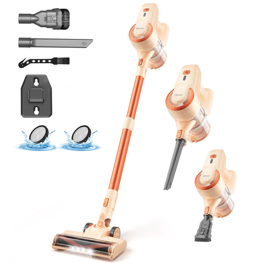 DEVOAC Cordless Vacuum Cleaner, Ultra-Lightweight Stick Vacuum, 2200mAh Battery Up to 40mins Runtime, 6 in 1 Powerful Handheld Vacuum for Home Hard Floor Carpet Pet Hair (Sunset)