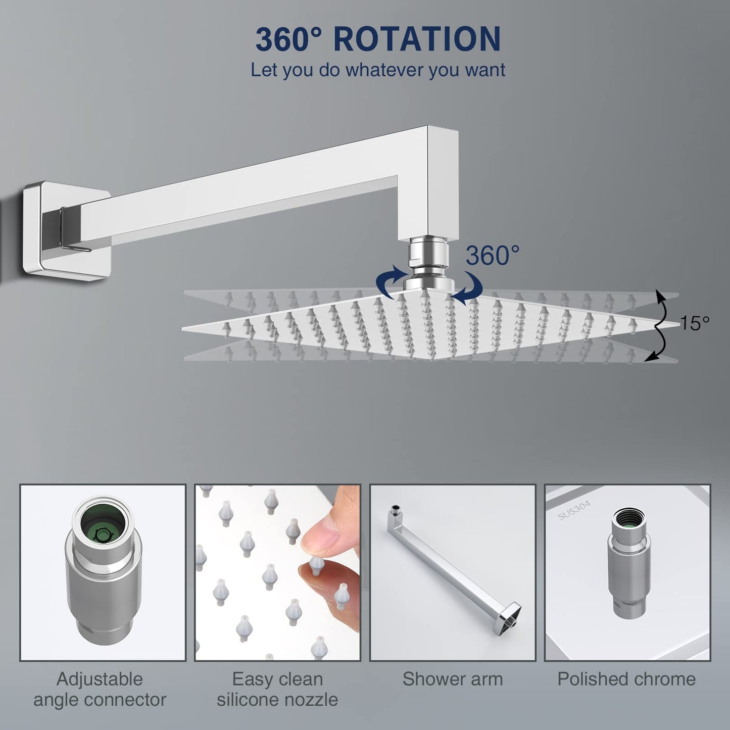 HOMELODY Chrome Shower Faucet Set Bathroom High Pressure Square Rain Shower Head and Handle Set, Wall Mounted Luxury Rainfall Shower Complete Combo Set, Shower Fixtures (Contain Shower Valve)