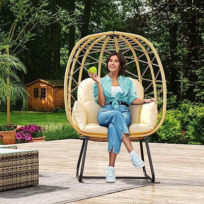 YITAHOME Egg Chair with Stand Outdoor Indoor Egg Lounge Chair with Cushion Wicker Chair PE Rattan Chair Included for Patio, Garden, Backyard, Porch, Beige