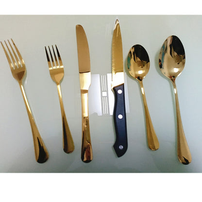 A · HOUSEWARE Gold Flatware Set For 4 With Steak Knives 24 Piece Stainless Steel Silverware Forks and Spoons Kitchen Daily Use Festival Parties Casual or Formal Occasions…
