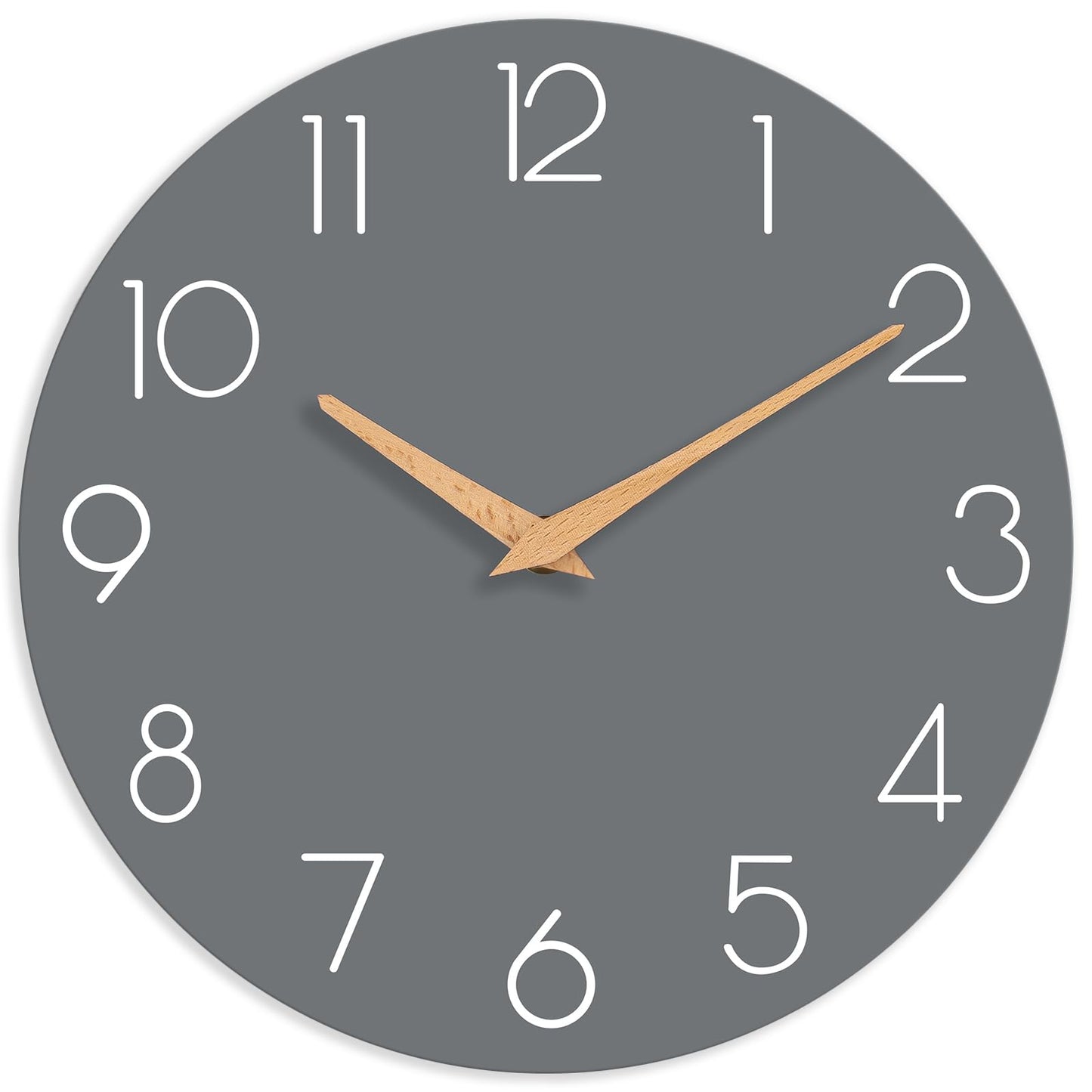 cicininc Wall Clock, Gray Wooden Silent Non-Ticking, Decorative Battery Operated Wall Clocks for Bedroom, Kitchen, Home, Living Room, Office, School, Hotel (8 Inch)