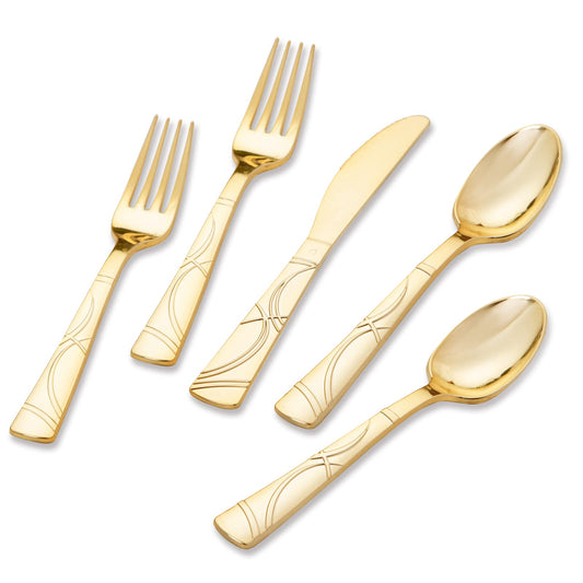 Gold Plastic Cutlery Set - 300 Disposable Utensils