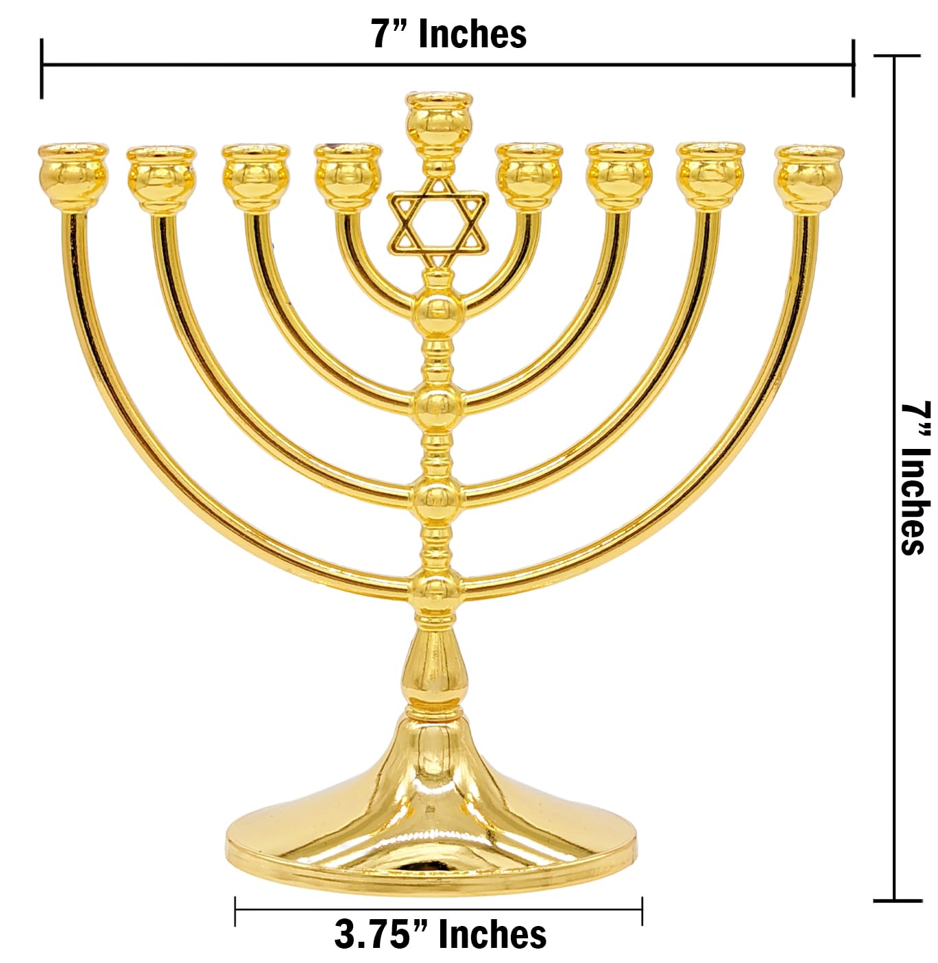 The Dreidel Company Menorah with Traditional Star Antique Gold Finish, Full Size 7" Inch
