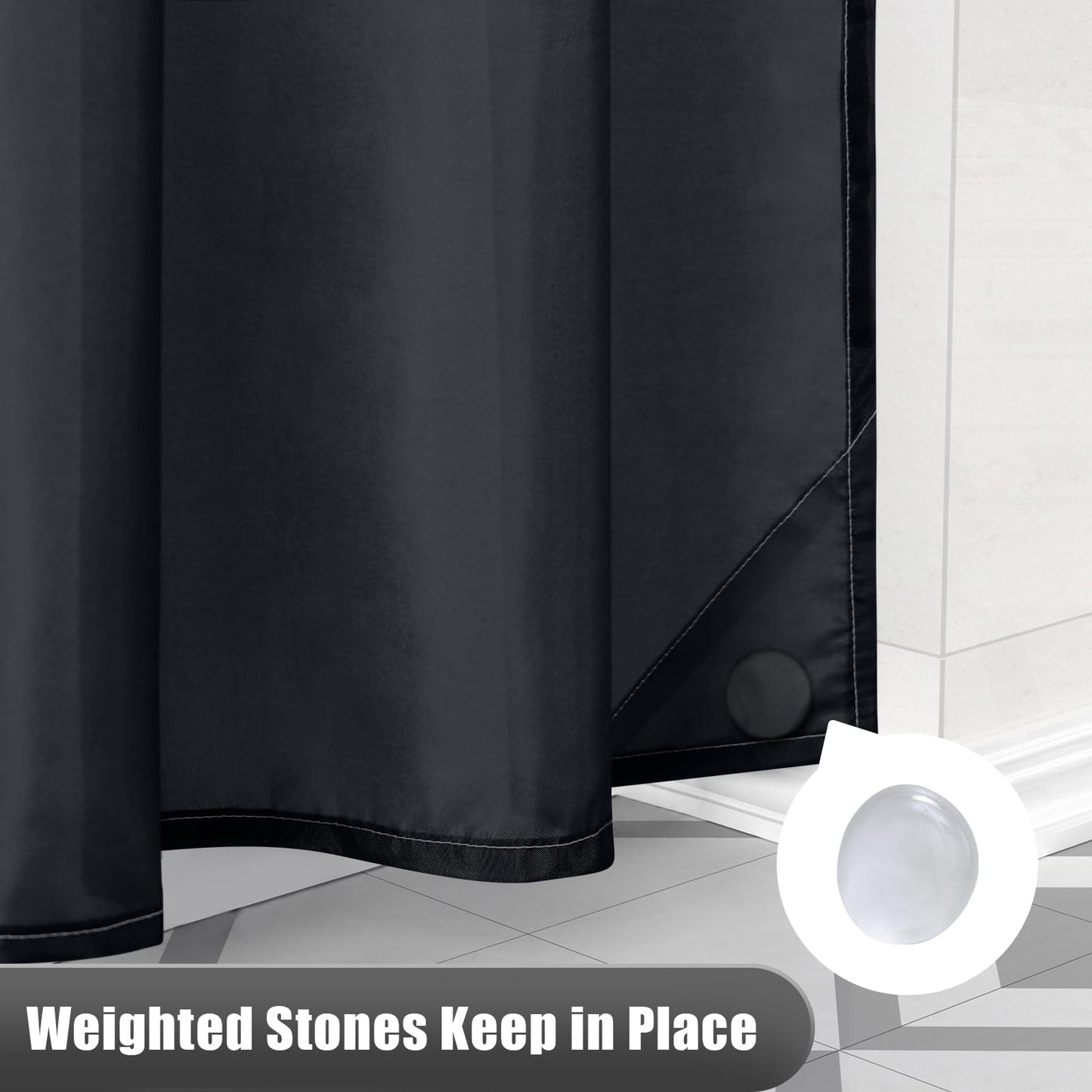 OLANLY Luxury Shower Curtain, Black Ombre Shower Curtain Sets with 12 Shower Curtain Hooks, Waterproof & Washable Black and White Shower Curtains for Bathroom, 72x72 Inches