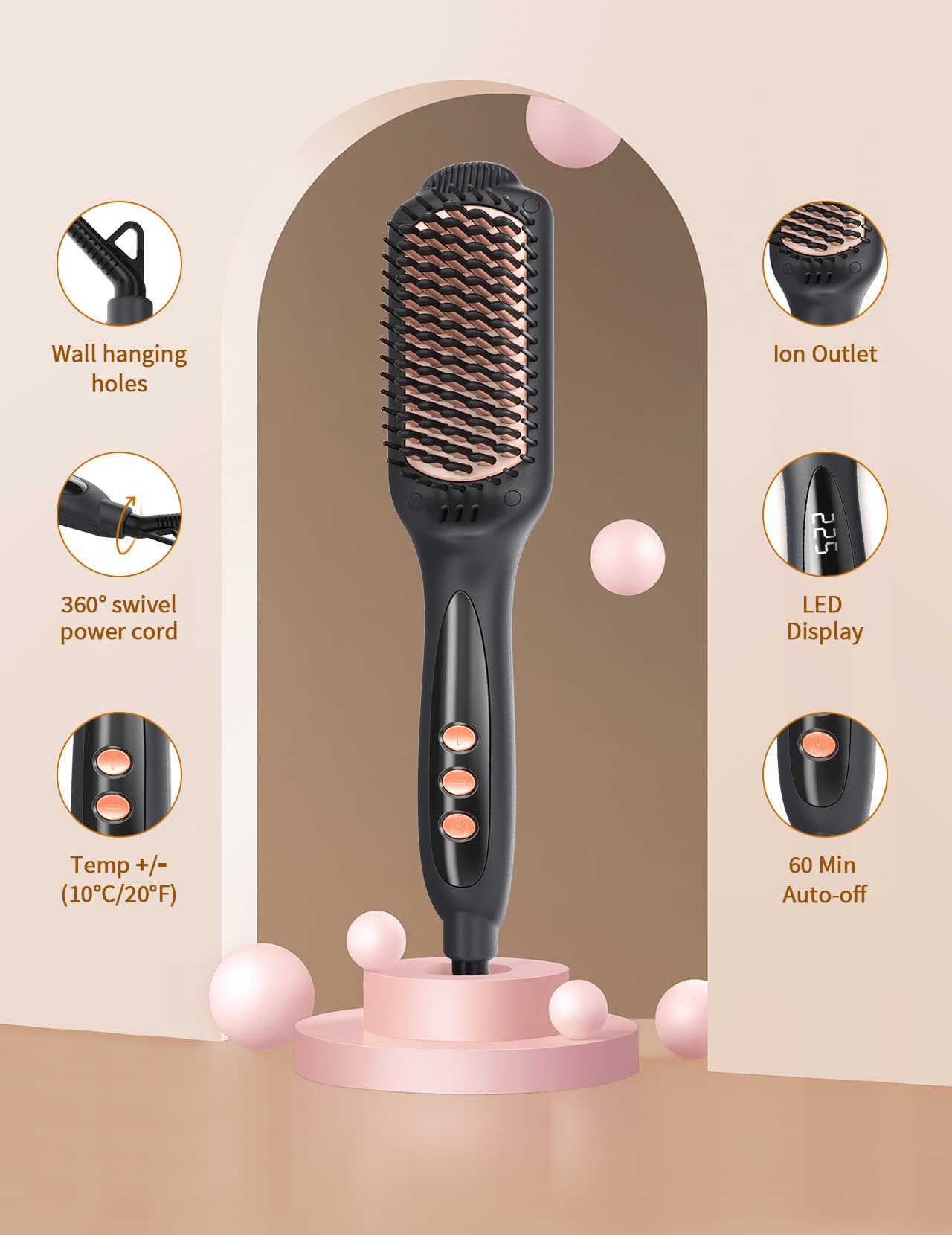 LANDOT Hair Straightening Brush with Dual Voltage