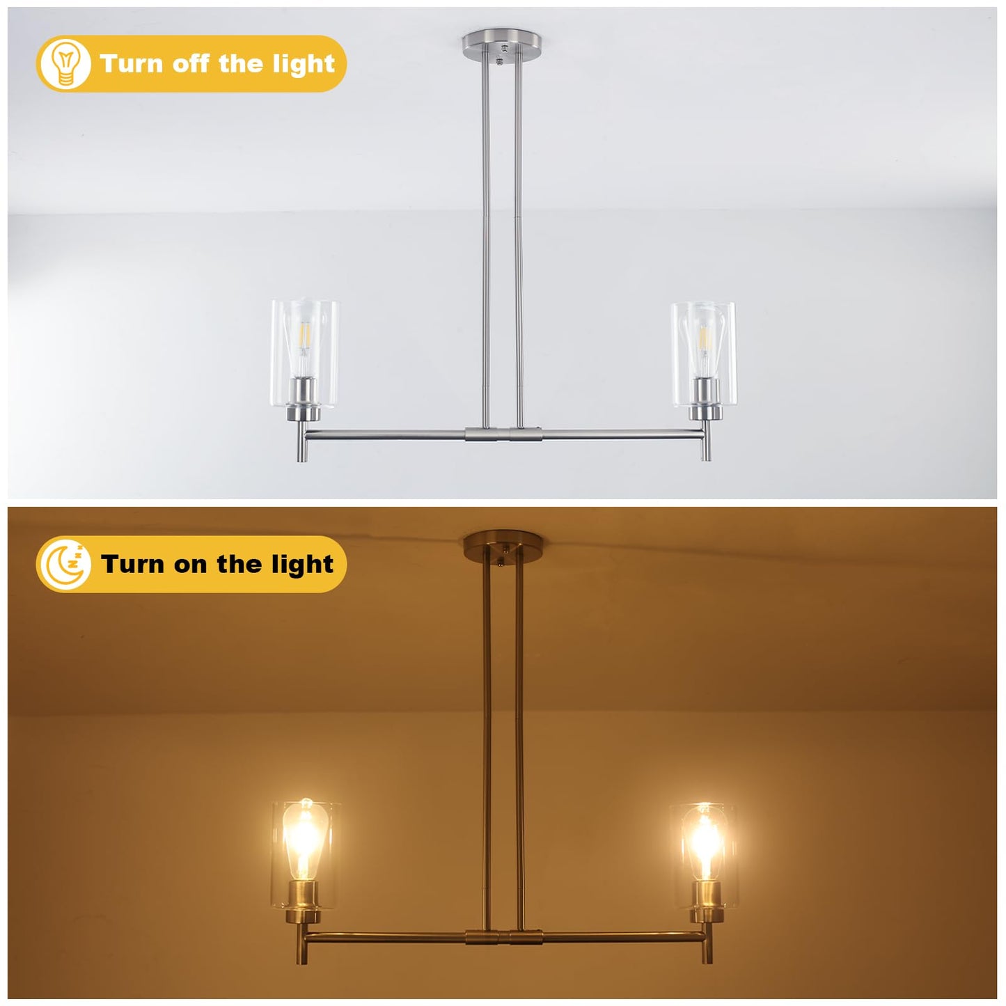 Modern 2-Light Chandelier for Kitchen Island