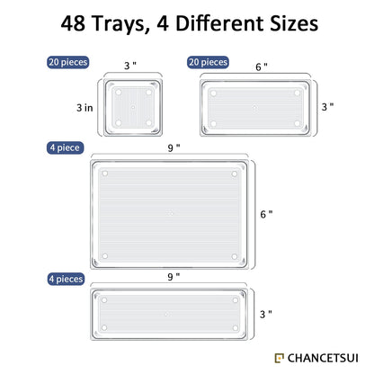 48Pcs Clear Plastic Drawer Organizer Set 4-Size Versatile Vanity and Desk Drawer Storage Bins, Drawer Organizer Trays and Bathroom Drawer Organizer for Jewelries, Kitchen Utensils, Office Supply