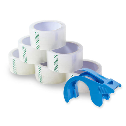 Toptoo Heavy Duty Packing Tape with Dispenser for Shipping, Moving, Storing and Packing, 6 Rolls, 1.88" x 60 Yards, Waterproof & Strong Seal On All Boxes