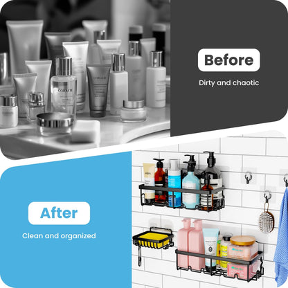 3 Pack, Adhesive Organizer with 20 Hooks, 3 Adhesive Hooks, Bathroom Furniture Sets, Stainless Steel,No Drilling,Easy Installation Shelf for Inside