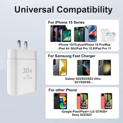 iPhone 15 Pro Charger Fast Charging-30W USB C Fast Charger Block with 10ft Long USB C Charging Cable Cord for iPhone 15/15 Pro/15 Pro Max/15 Plus, iPad 12.9/11/10.9, Samsung Galaxy S24Ultra-3 Pack