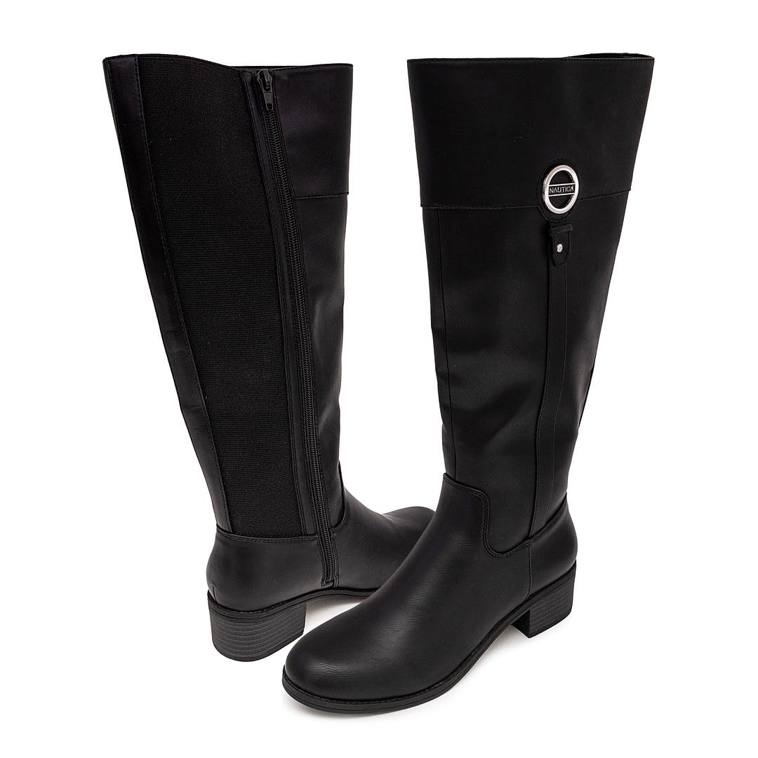 Nautica Women's Tall Shaft Riding Boots: Stylish Knee-High Dress Shoes for Fall & Winter-Ginger Lily 2-Black Size-8.5