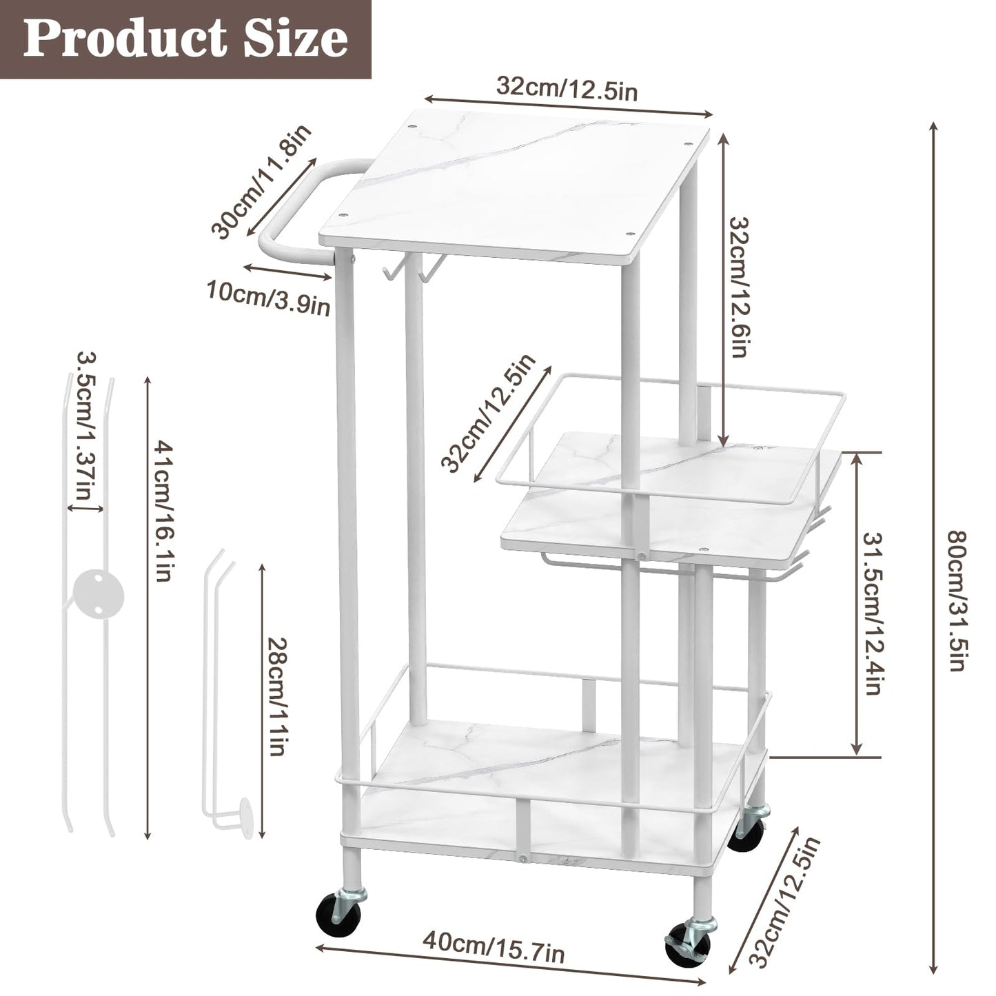 3-Tier Bar Cart with Wine & Glass Holders