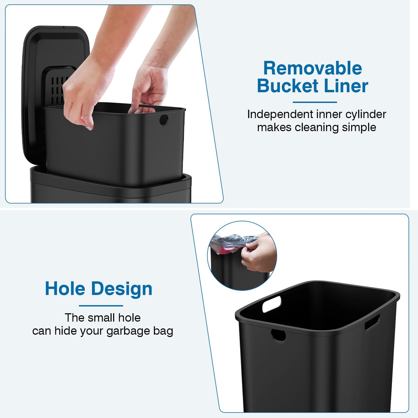 BETHEBEST Black Bathroom Trash Can with Soft Close Lid,Foot Pedal Garbage Can with Removable Inner Bucket, Stainless Steel Trash Can for Bathroom,Bedroom,Office,5 Liter/1.3 Gallon(Matte Black)