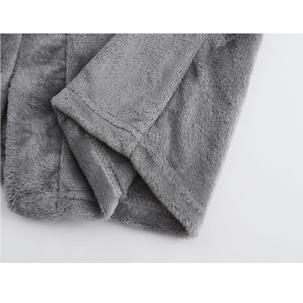 RUOGU Kids Bathrobe Hooded Plush Fleece Robe for Girls Boys Grey 5-6 Years