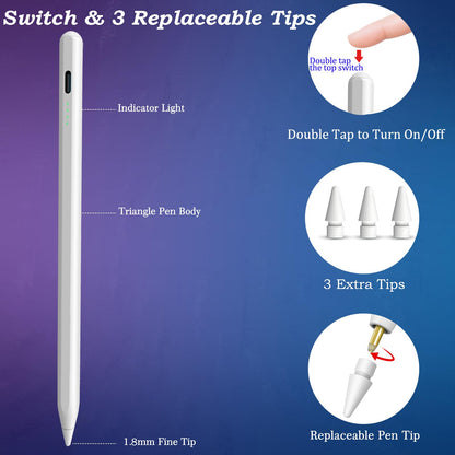 Stylus Pen for iPad Pencil 10th Generation(2018-2025), Fast Charging Apple Pencil with Palm Rejection Tilt Sensitivity, Compatible with iPad 6/7/8/9/10", Pro 11"/12.9"/ M4, Air 3/4/5/M2/M3, Mini 5/6
