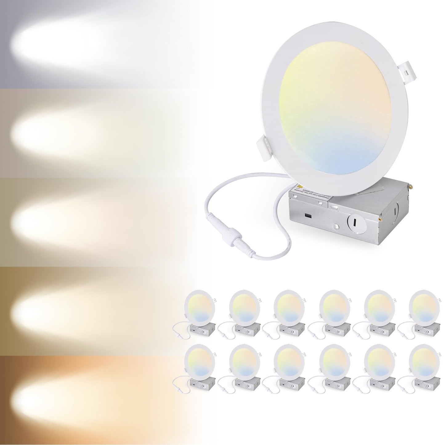 YRPOPP 12 Pack 6 Inch Led Recessed Lights with Junction Box 1100LM Brightness LED Ceiling Light 5CCT Dimmable Recessed Led Lights for Ceiling, 12W Eqv 120W