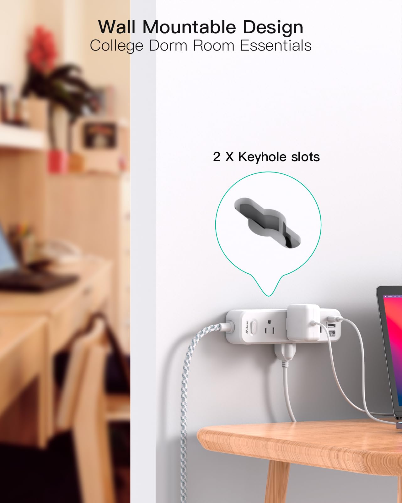 Surge Protector Power Strip, Braided Extension Cord with 9 AC Outlets 2 USB-A 1 USB-C Ports, 5ft Flat Plug Outlet Extension, 3 Sided Desktop Charging Station for Home,Office, Dorm, Travel, 900J