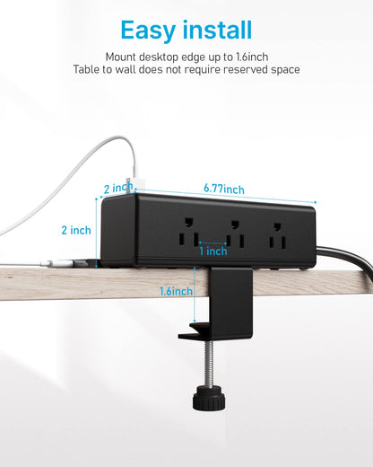 Desk Clamp Power Strip with USB Ports, 9 Outlets