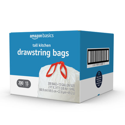 200 Amazon Basics 13 Gallon Drawstring Trash Bags
