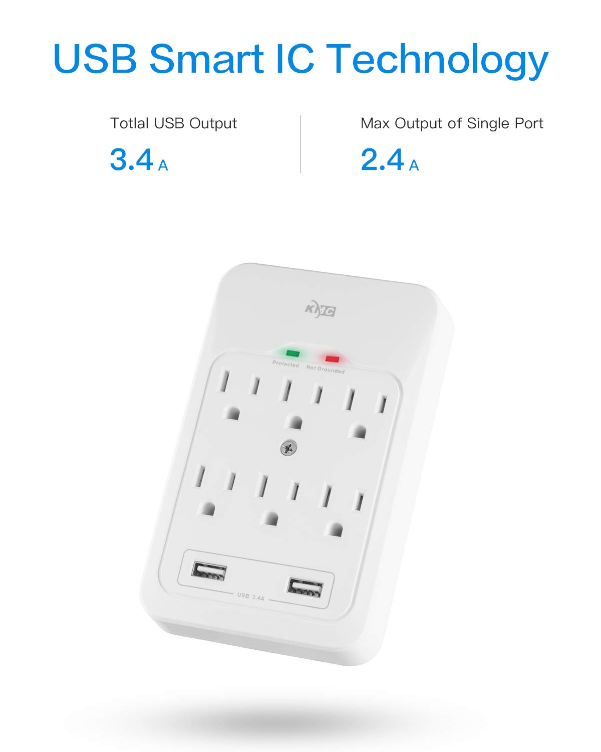 KMC 6-Outlet Surge Protector with 2 USB Ports