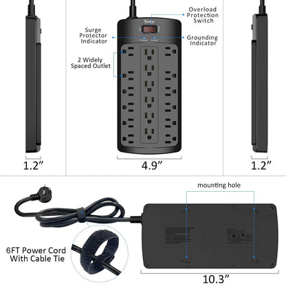 Yintar 6FT Surge Protector Power Strip with 18 Outlets