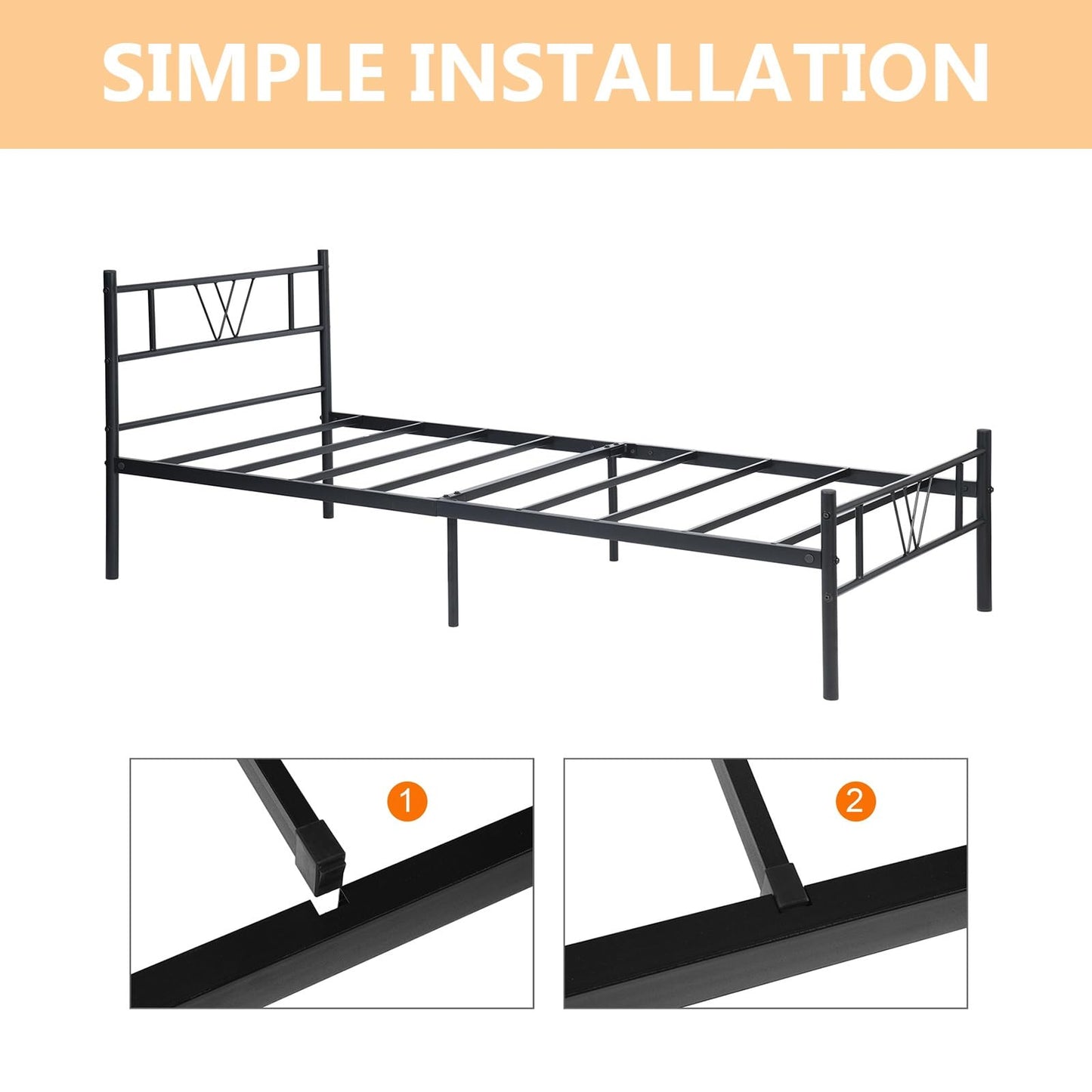 Relyblo Twin Size Metal Platform Bed Frame with Headboard and Footboard, Heavy Duty Steel Slat Support, 16" Height Easy Assembly Mattress Foundation, No Box Spring Needed, Black