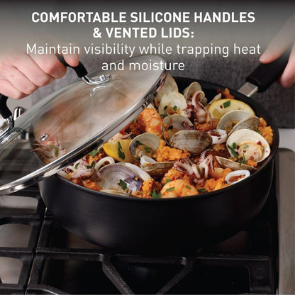T-fal Ultimate Hard Anodized Nonstick Cookware Set 14 Piece Oven Safe 400F, Lid Safe 350F Pots and Pans, Dishwasher Safe Black
