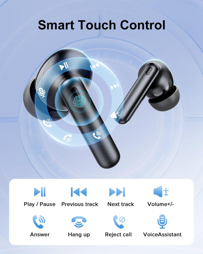 TUMJUN Wireless Earbuds, 42H Playtime Bluetooth 5.3 Headphones, HiFi Stereo Call Noise Cancelling Earbuds, IPX7 Waterproof Stereo in-Ear Earphones with LED Display for iOS Android Cell Phone (Black)