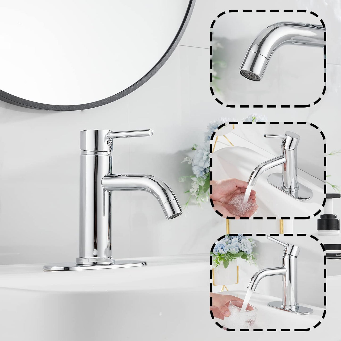 Chrome Single Handle Bathroom Sink Faucet with Drain