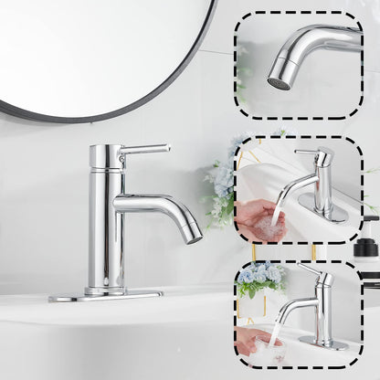 Chrome Single Handle Bathroom Sink Faucet with Drain