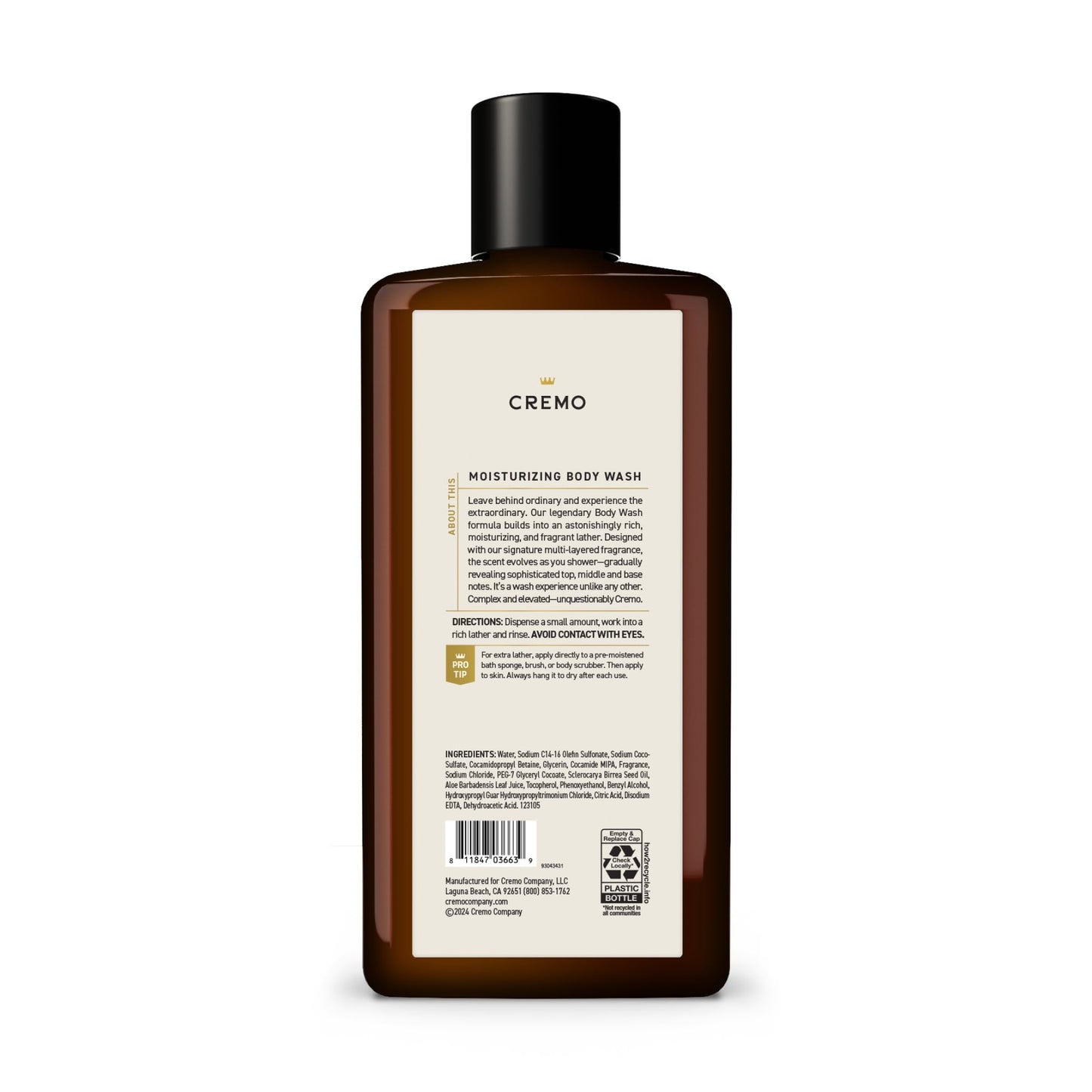 Cremo Men's Body Wash with Bergamot & Vetiver
