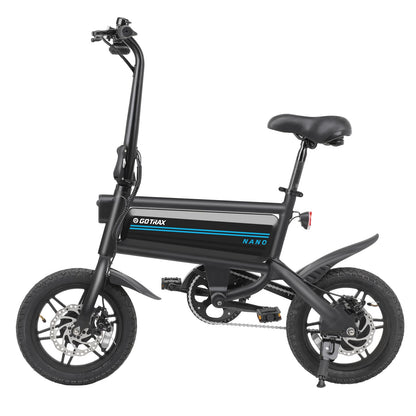 Gotrax Nano 14" Folding Electric Bike, Max Range 25Miles(Pedal-Assist) & Max Speed 15.5Mph, Power by 350W Motor, Adjustable Seat & Dual Fenders, Commuter Electric Bicycle for Adults/Teens Black