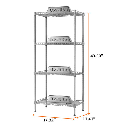 SINGAYE 4 Tier Shelf Adjustable Storage Shelf Wire Shelving,350LBS Load Capacity,Metal Storage Rack for Kitchen Office Home Storage Pantry Room,Silver,17.32" W X 11.41”D X43.3” H