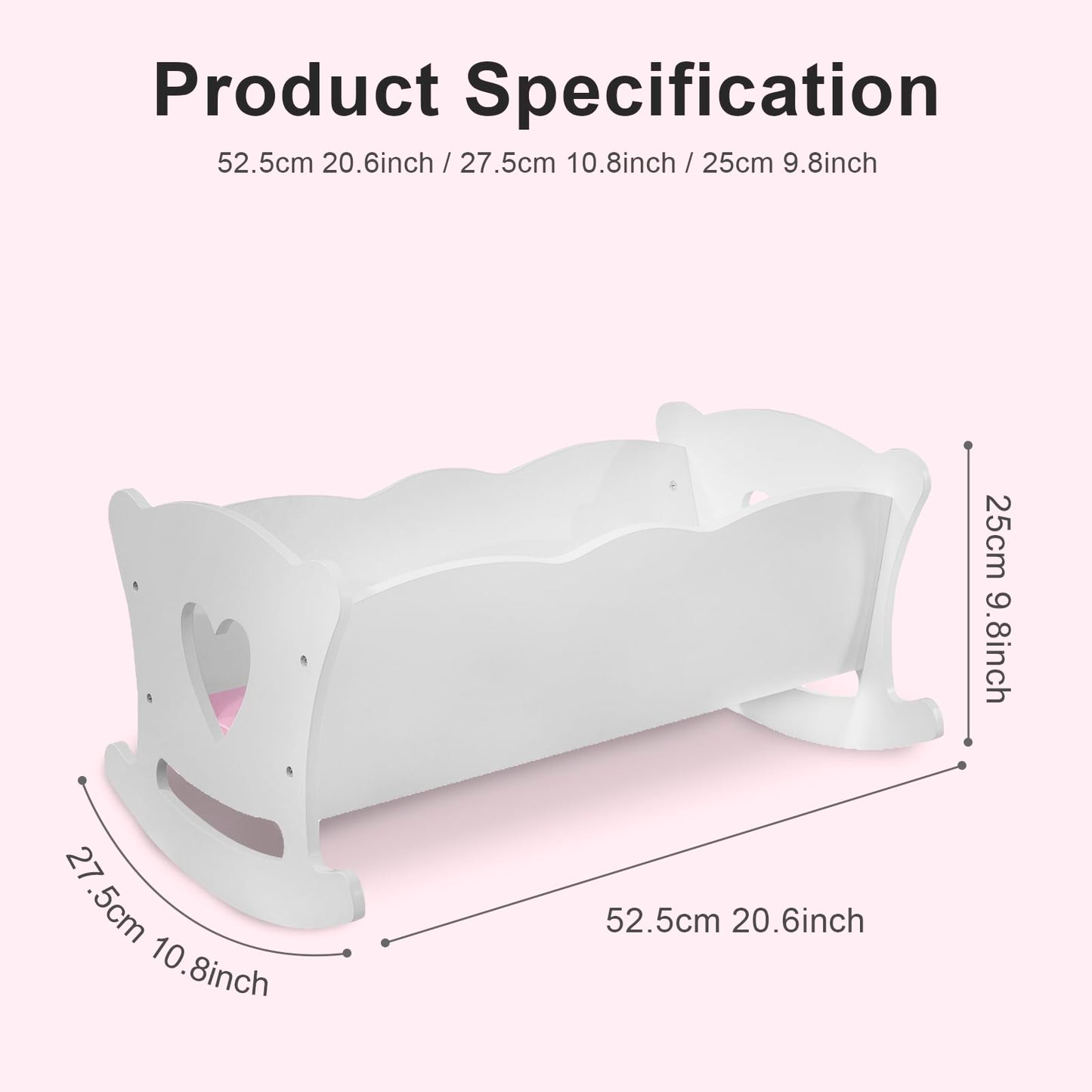 Wooden Baby Doll Cradle with Bedding for Kids