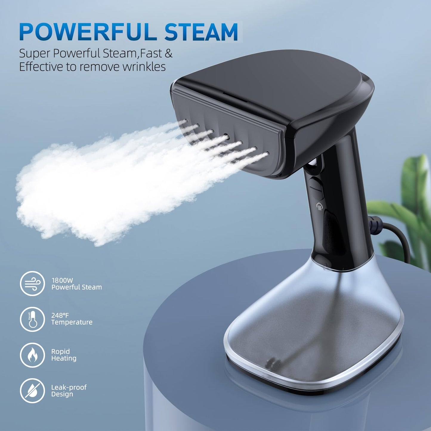 Steamer for Clothes -1800W with Wet/Dry Ironing Modes, 20-Second Heat-up, Detachable Water Tank, Heat-Resistant Gloves for Wrinkle Removal. Suitable for 120V Countries. Color: Black